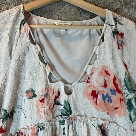 Lucky Brand Floral Flutter Sleeve Babydoll Flowy Top Blouse S Small - Picture 6 of 10